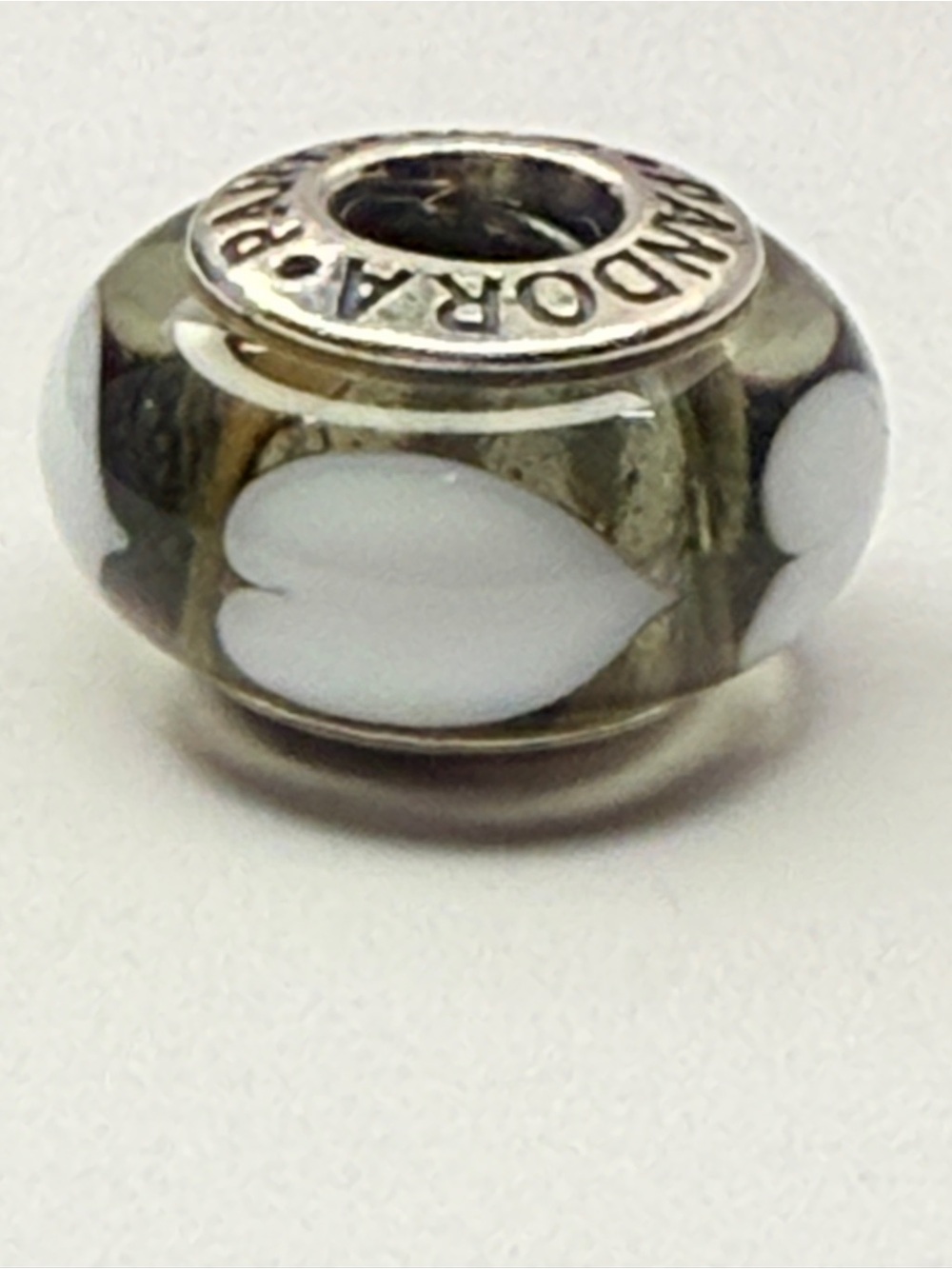 Retired Pandora Ice Love White Heart Murano Charm 790666 Sterling Silver 925 ALE